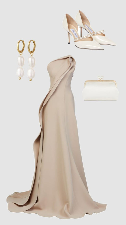 Gorgeous Mermaid One Shoulder Champagne Prom Dresses Formal Summer Wedding Guest Dresses Wedding Guest Outfits DP2124