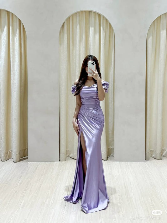 Gorgeous Mermaid Off The Shoulder Lilac Party Prom Dresses Formal Summer Wedding Guest Dresses Wedding Guest Outfits DP2132