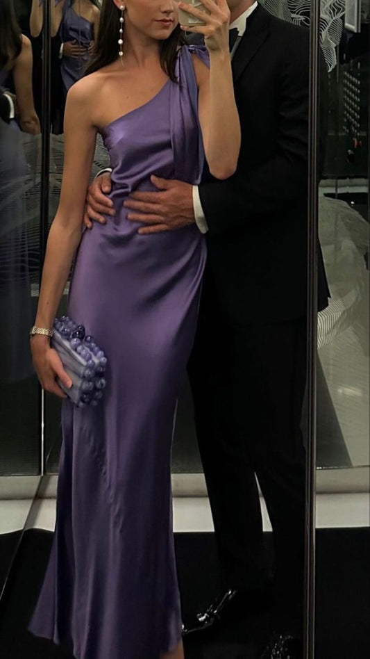 Gorgeous Mermaid One Shoulder Grape Satin Prom Dresses Formal Summer Wedding Guest Dresses Wedding Guest Outfits DP2134