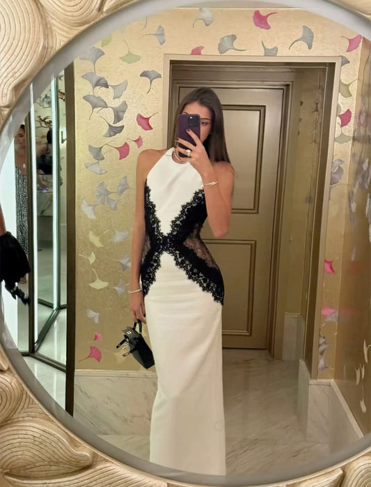 Gorgeous Sheath Halter White Long Party Prom Dresses Formal Summer Wedding Guest Dresses Wedding Guest Outfits DP2167