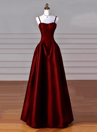 Classy A line Spaghetti Straps Sleeveless Satin Prom Dresses Red Summer Wedding Guest Dresses Wedding Guest Outfits DP2255