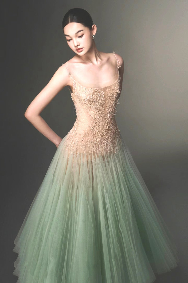 Elegant A line Spaghetti Straps Mint Green Prom Dresses Formal Summer Wedding Guest Dresses Wedding Guest Outfit DP2292