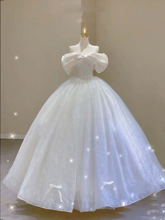 Classy Elegant Ball Gown Strapless White Long Satin Wedding Dresses Brides Dress DP315
