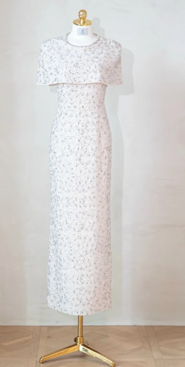 Glam Jewel Sheath Mother of the Bride Dresses with shawl, sequins White Evening Dresses DP3235
