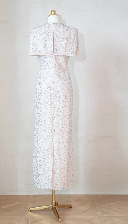 Glam Jewel Sheath Mother of the Bride Dresses with shawl, sequins White Evening Dresses DP3235