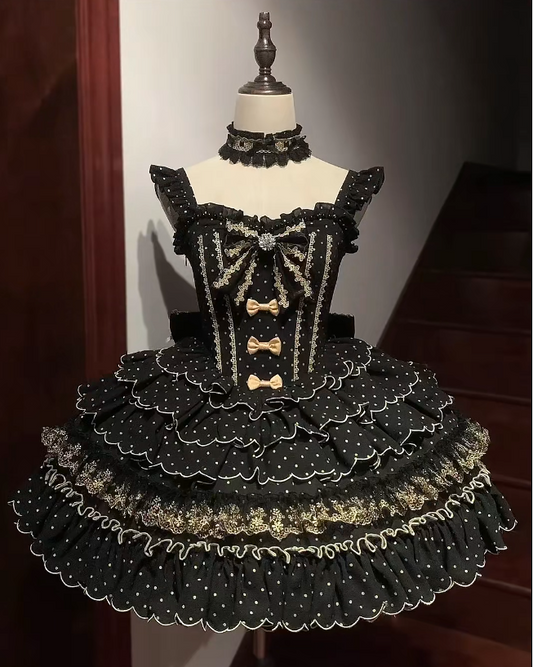 Gorgeous Strapless Ball Gown Polka Dot Short Prom Dresses Black Birthday Outfit Sleeveless Lolita Dresses DP3271