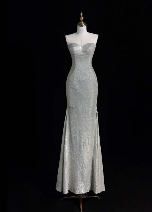 Glitter Sweetheart Mermaid Long Prom Dresses Silver Evening Dresses DP3338
