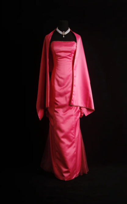 Elegant Strapless Sheath Mother of the Bride Satin Hot Pink Wedding Guest Dresses DP3366