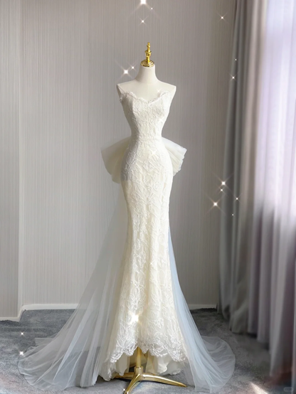 Dreamy Mermaid Strapless Long Lace Wedding Dresses Summer Brides Dress DP420