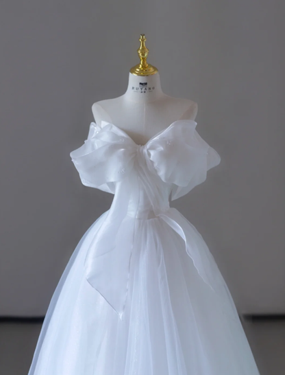 Dreamy Ball Gown Off The Shoulder Tulle Long White Wedding Dresses Summer Brides Dress DP517