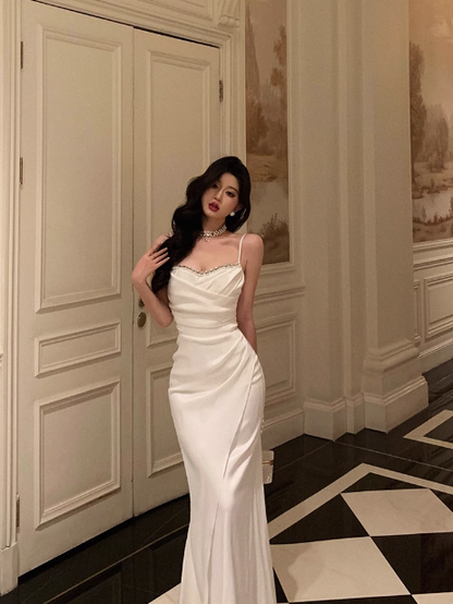 Cute Mermaid Spaghetti Straps White Sleeveless 18th Birthday Dress Party Gown Birthday Outfits For Women DP604