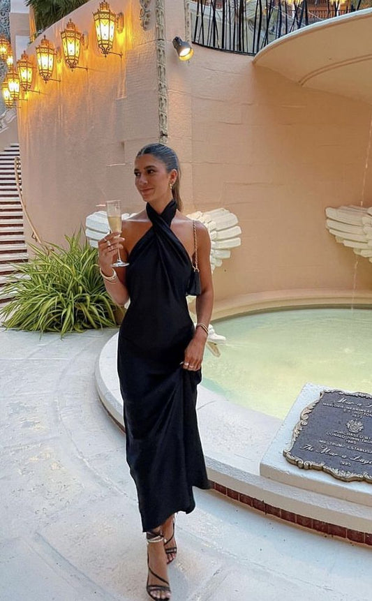 Gorgeous A line High Neckline Black Tie Prom Dresses Formal Summer Wedding Guest Dresses Wedding Guest Outfits DP765