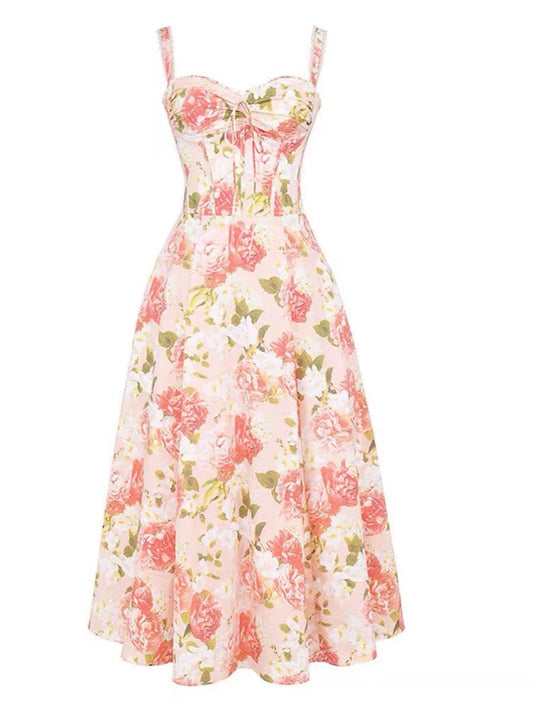 Elegant Wedding Guest Outfit Ball Gown Pink Floral Formal Night Dresses Summer Tea Length Wedding Guest Dresses DP783