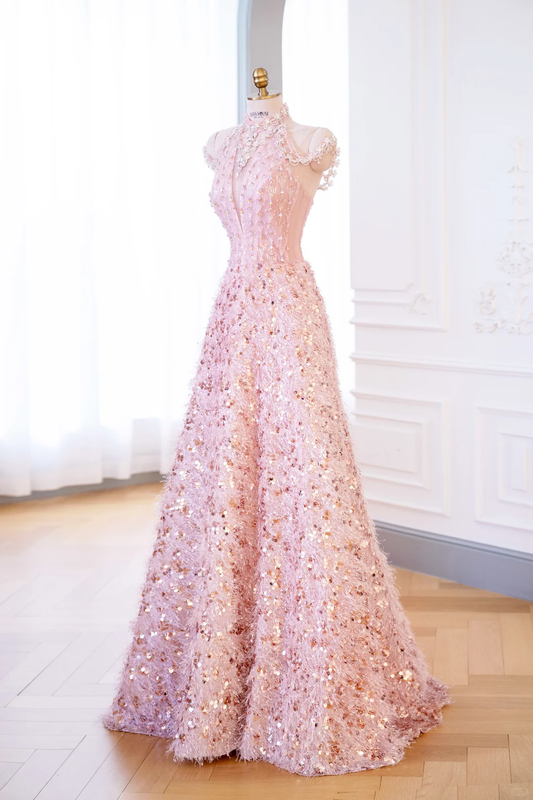 Elegant Glamour Ball Gown Pink Sequin Evening Gowns Party Dress Classy Gowns Evening Dresses DP904