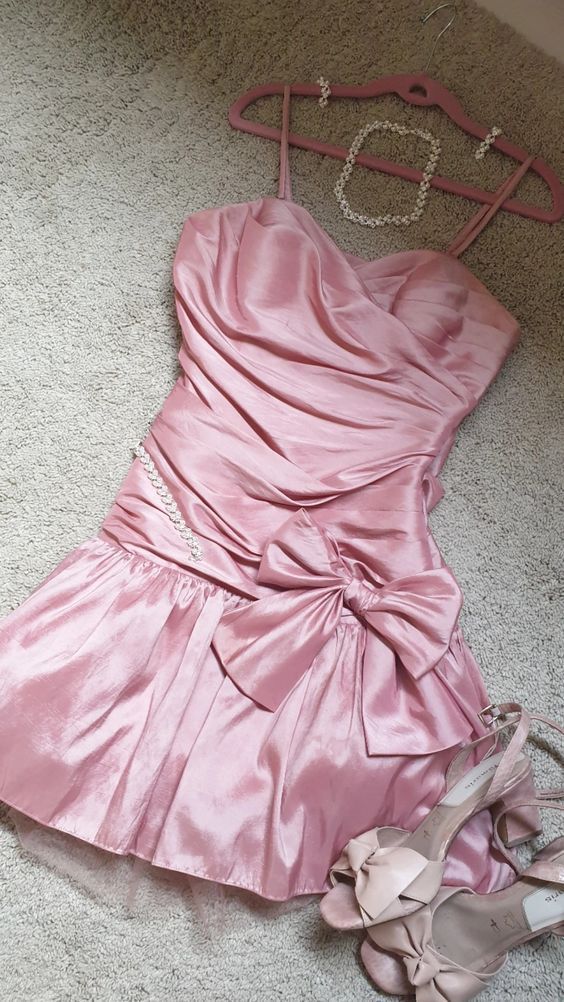 Cute A line Pink Short Summer Birthday Dress Hoco Dress Birthday Outfit 19th Birthday Mini Party Dresses DP958