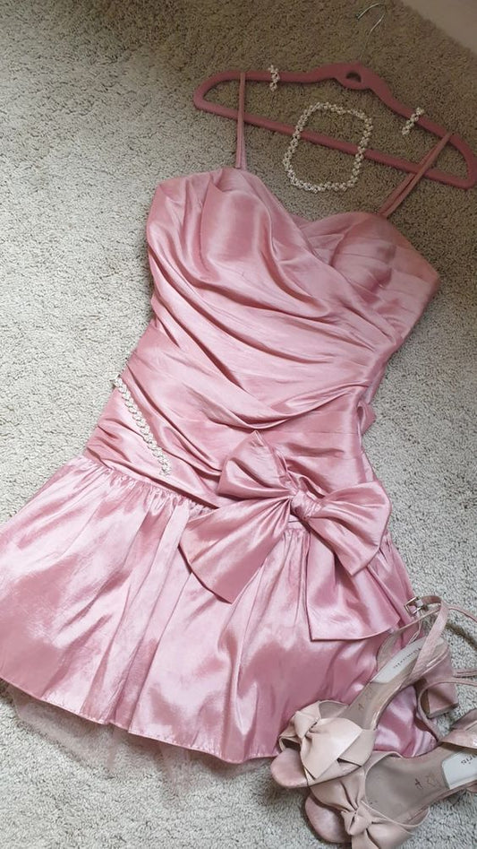 Cute A line Pink Short Summer Birthday Dress Hoco Dress Birthday Outfit 19th Birthday Mini Party Dresses DP958
