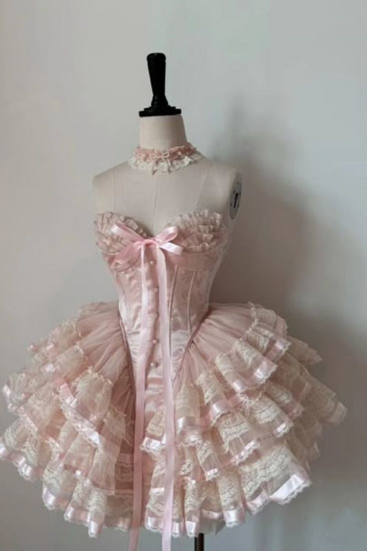 Cute Ball Gown Pink Sweetheart Short Summer Birthday Dress Hoco Dress Birthday Outfit 19th Birthday Mini Party Dresses DP993
