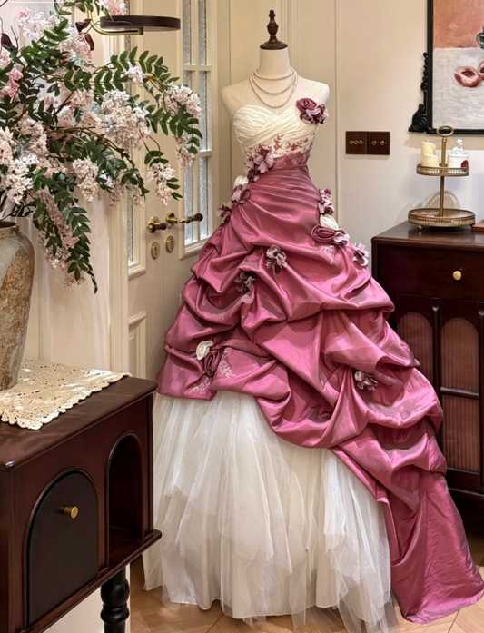 Fairy Sweetheart Ball Gown Long Quinceanera Dress Tulle Applique Birthday Dress Plum Sweet 16 Dress DQ003