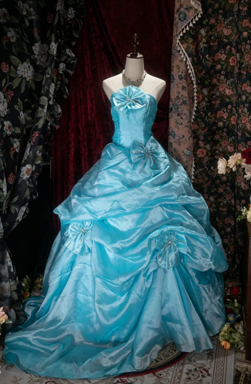 Fairy Strapless Ball Gown Long Quinceanera Dress Tulle Birthday Dress Blue Sweet 16 Dress DQ004