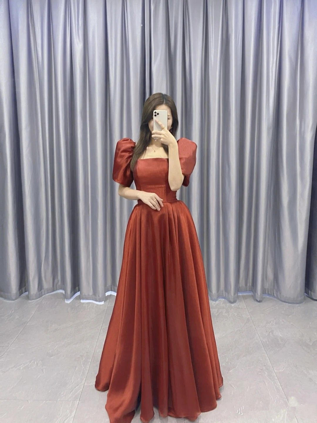 Modest A-line Satin Long Prom Dress Fashion Party Gown Y5142