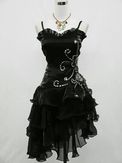 Vintage Black Chiffon Beaded Short Prom Dress Formal 8th Grade Homecoming Dress S849