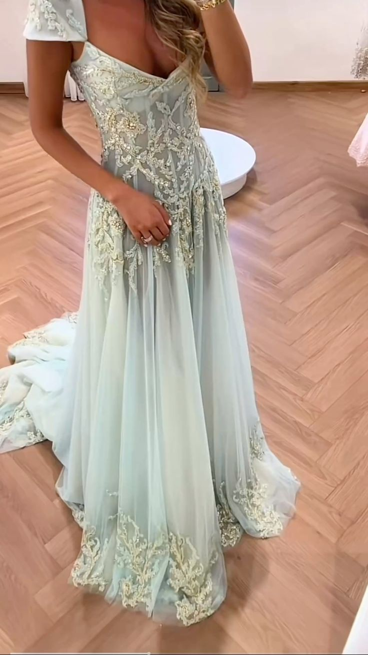 Charming Blue V Neck Tulle Sequin Beaded Mermaid  Long Birthday Party Dress Evening Dress Formal Wedding Guest Dress D1837