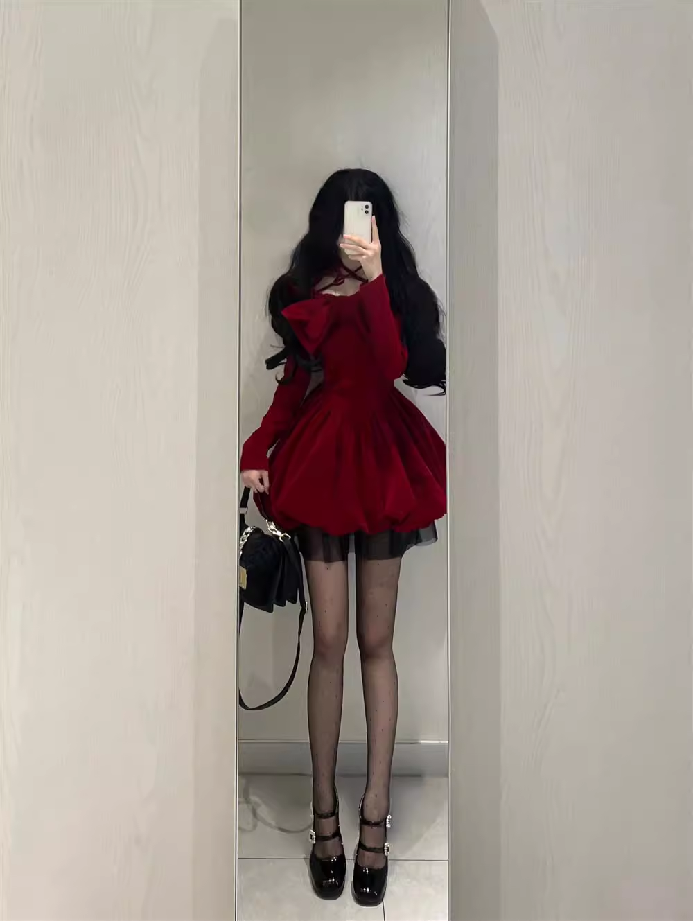 Cute Ball Gown Long Sleeves Velvet Red Short Cocktail Dresses Birthday Outfits