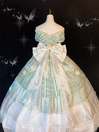 Pretty Ball Gown Sweetheart Satin Short Sleeves Long Evening Gown Prom Dresses