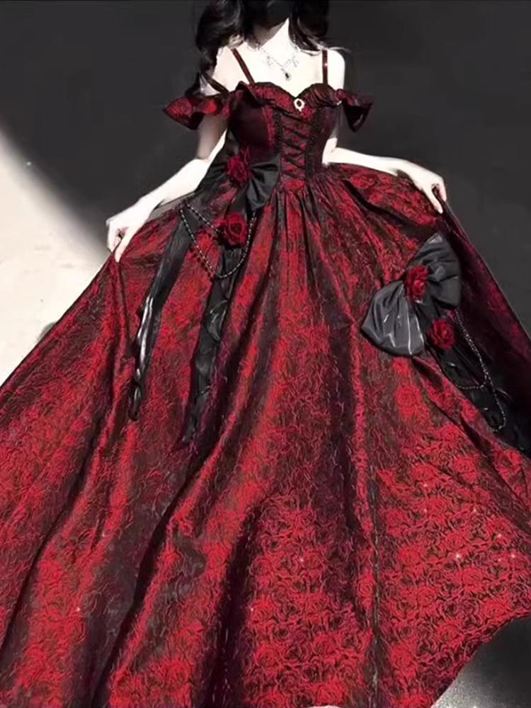Vintage Ball Gown Straps Long Burgundy Ruffles Lace Prom Dresses Birthday Outfits