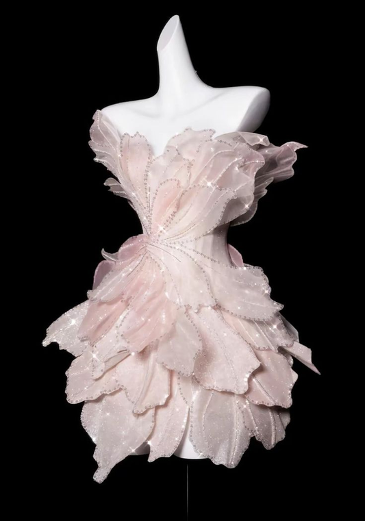 Glitter Pink Organza Sequin Homecoming Dress Short Birthday Dress Y8853