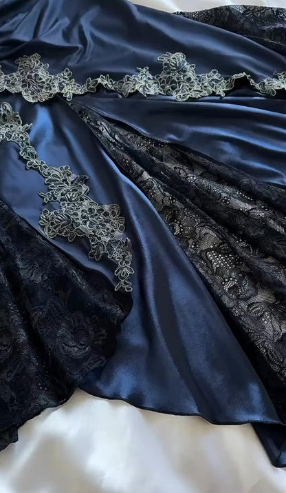 Classy Bodycon Mermaid Straps Long Navy Blue Lace Prom Dress Party Dresses Graduation Dresses DP512