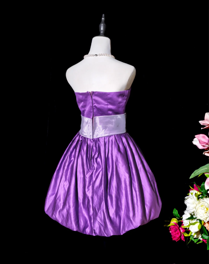 Fashion Purple Strapless Satin A Line Short Graduation Homecoming Dress Birthday Dress With Bow D2369
