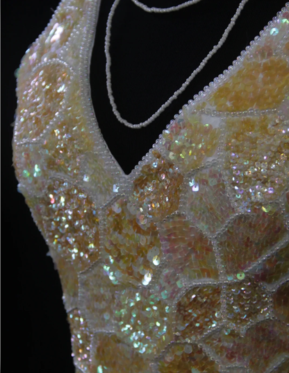 Glitter V Neck Sleeveless Sequin Beaded Sheath Long Evening Gown Formal Birthday Prom Dress