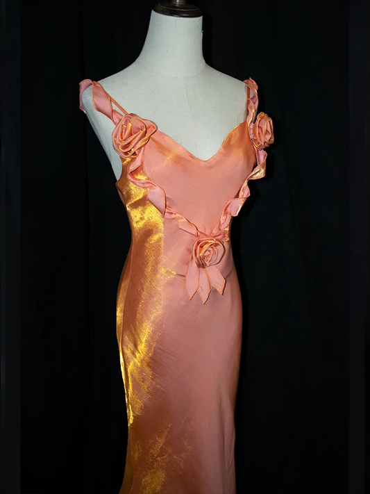 Charming Satin Flowers Long Mermaid Evening Dress,Formal Prom Dress Y8219