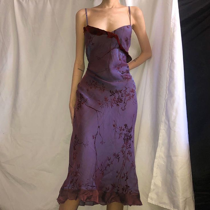 Purple Vintage Print Prom Dress Straps Party Evening Gown cc2307