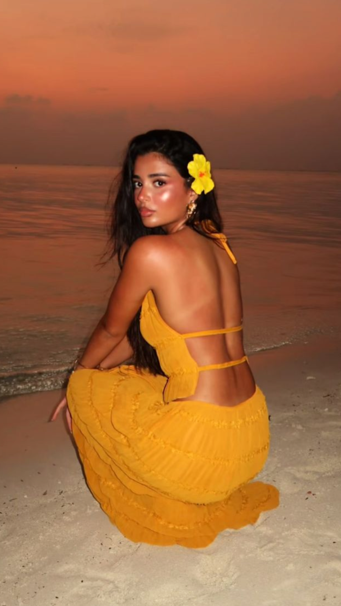 Sexy Halter Chiffon Backless Party Dress,Orange Long Vacation Dresses Two Piece  Y8751
