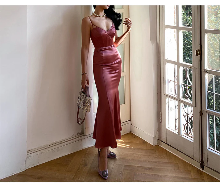 Glamorous Mermaid Backless Cross-up Satin Prom Dress  Y2669