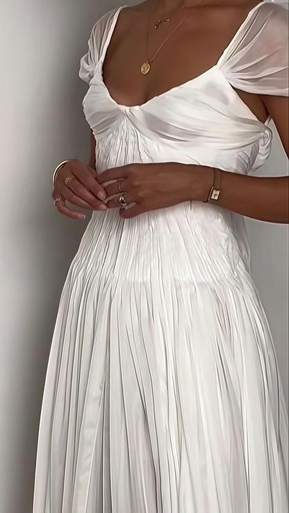 Classy V Neck White Chiffon Long Wedding Dress Bridal Dress D1922