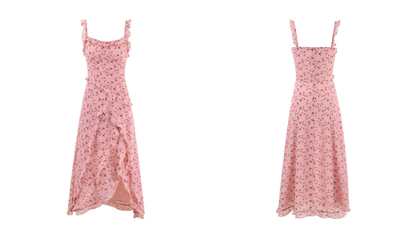 Simple A Line Spaghetti Straps Pink Floral Women Dresses Casual Dress Party Dress R0001