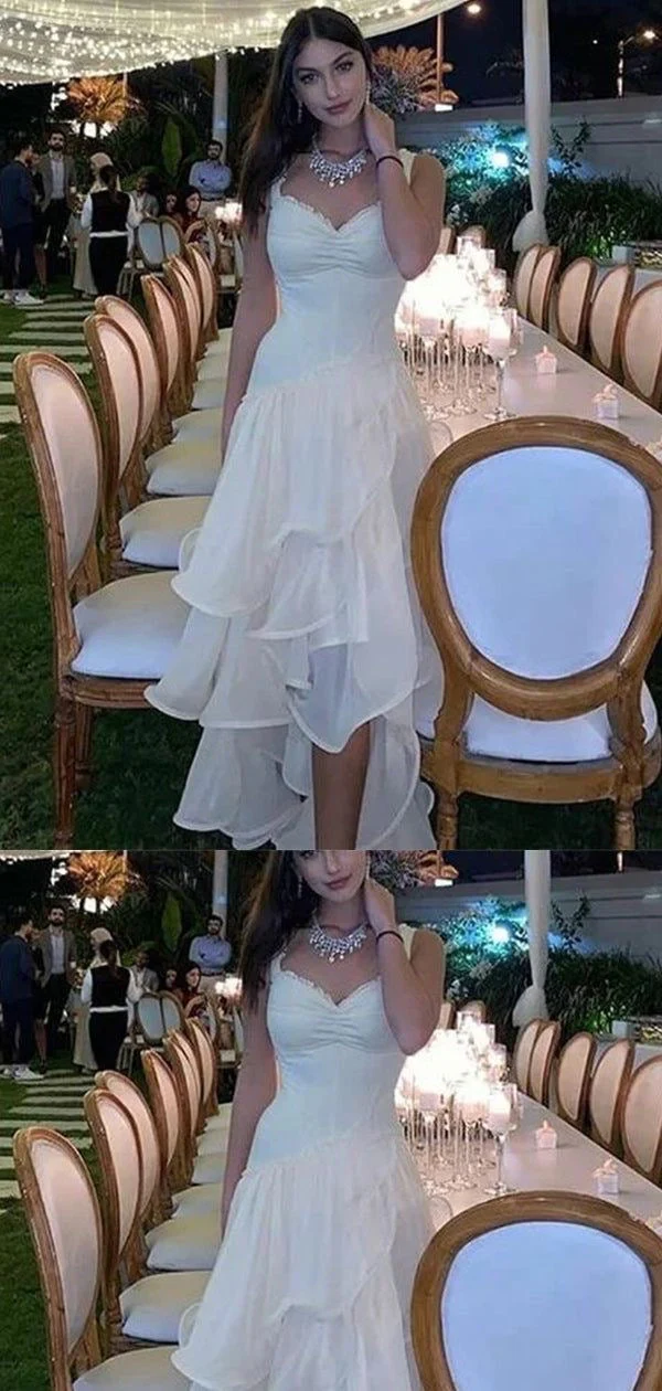 Modest A-line White Evening Dress Charming Formal Gown  Y591