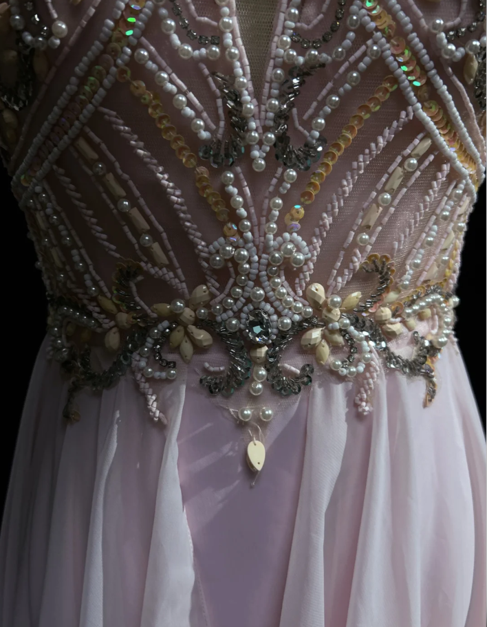 Classy Halter Chiffon Beaded Mermaid Formal Wedding Guest Dress,Pink Long Evening Dress Party Dress D2071