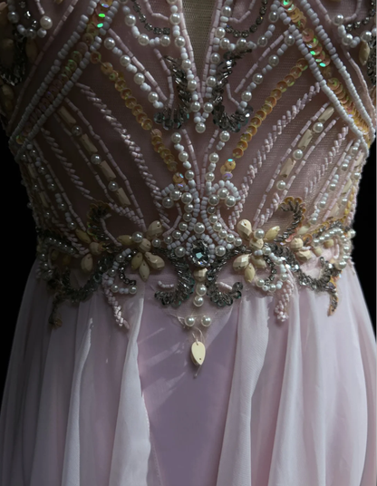 Classy Halter Chiffon Beaded Mermaid Formal Wedding Guest Dress,Pink Long Evening Dress Party Dress D2071