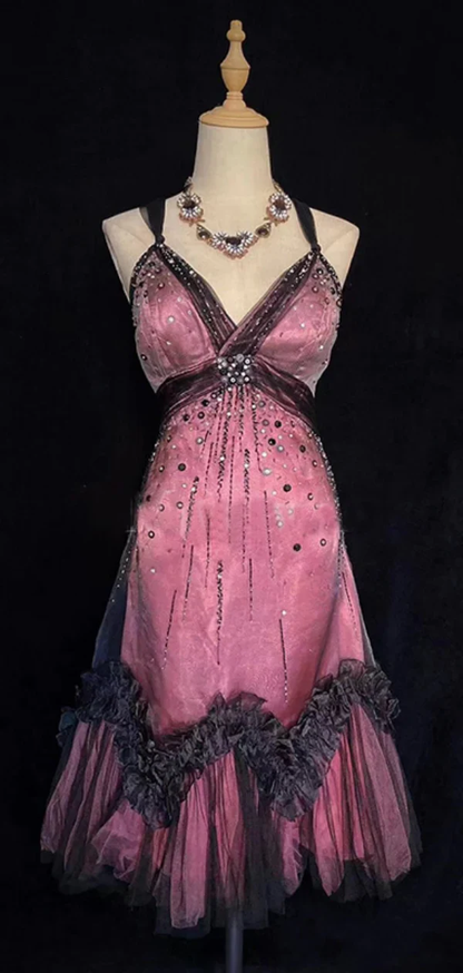 Vintage V Neck A Line Tulle Beaded Homecoming Dress Short Cocktail Dress Birthday Dress Y9942