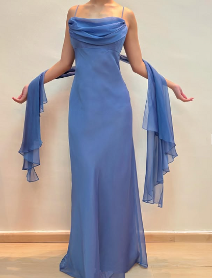 Simple Navy Blue Chiffon A Line Prom Dress,Long Party Evening Gown cc2572