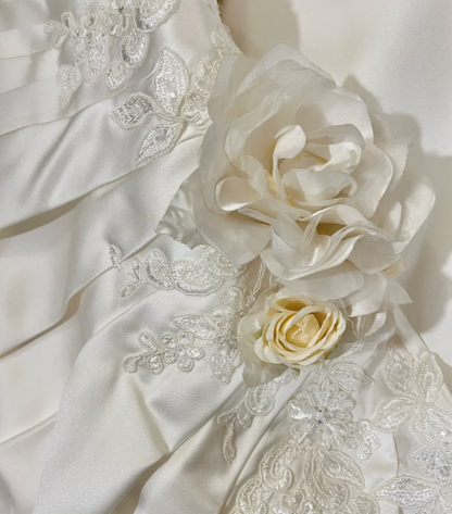 Pretty White Strapless Satin Pleated Appliques Mermaid Long Wedding Guest Dress Party Dress D21111