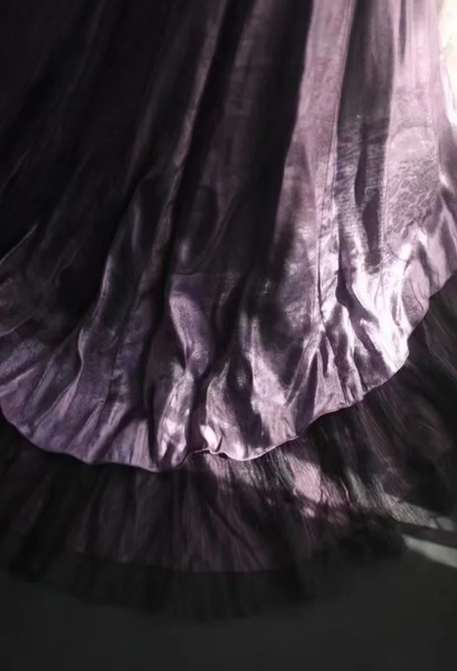Unique One Shoulder Purple Satin Pleated Tulle Appliques Long Party Dress Birthday Prom Dress D2321