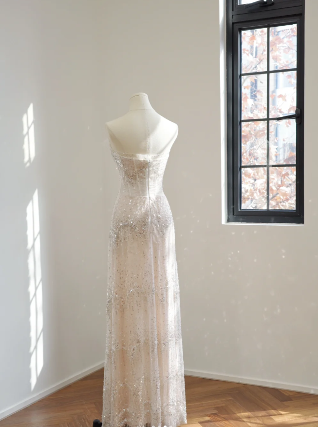 Pretty Off The Shoulder Tulle Sequin A Line Long Party Dress Evening Dress D2169