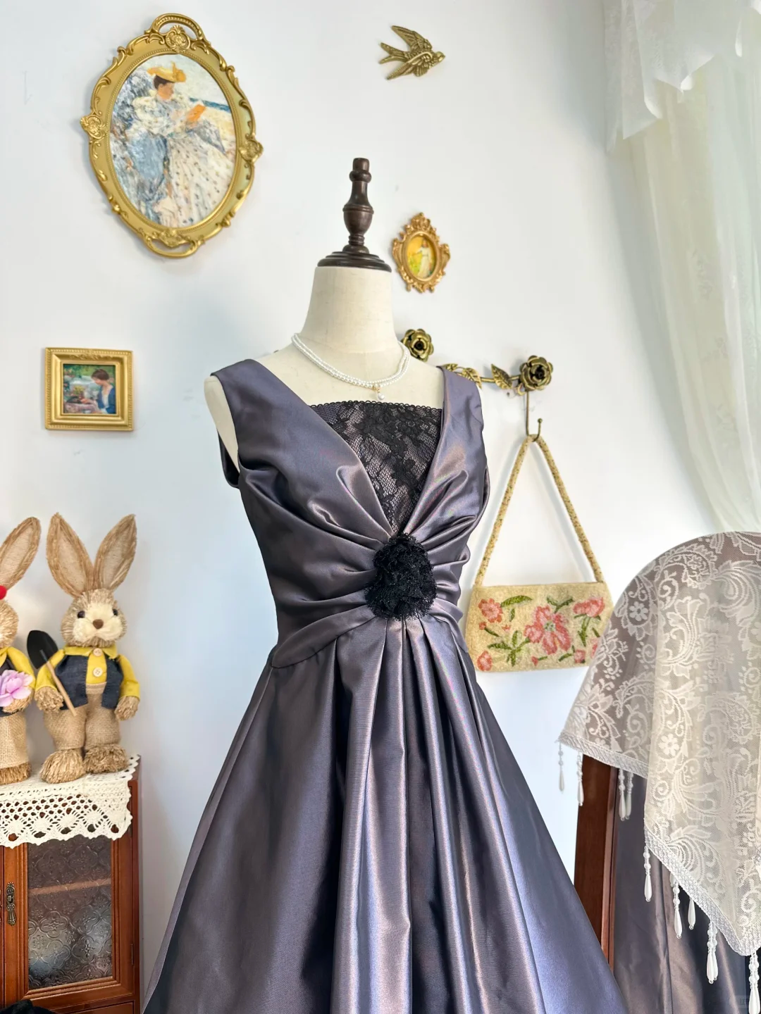 Chic Purple Satin Lace A Line Short Graduation Homecoming Dress Birthday Outfits Y9472