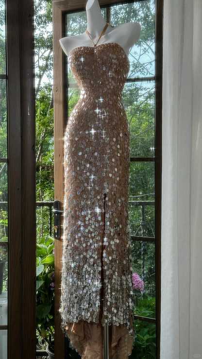 Gorgeous Halter Sequin Slit Mermaid Party Dress Long Evening Dress D878
