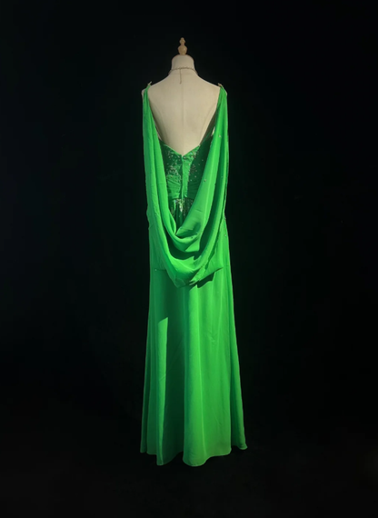 Stylish Green Satin Pleated Beaded Mermaid Long wedding Guest Dress Formal Evening Dress SP1387
